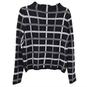 Old Navy Plaid Windowpane Mockneck Sweater Small Black White Gray  Neutral